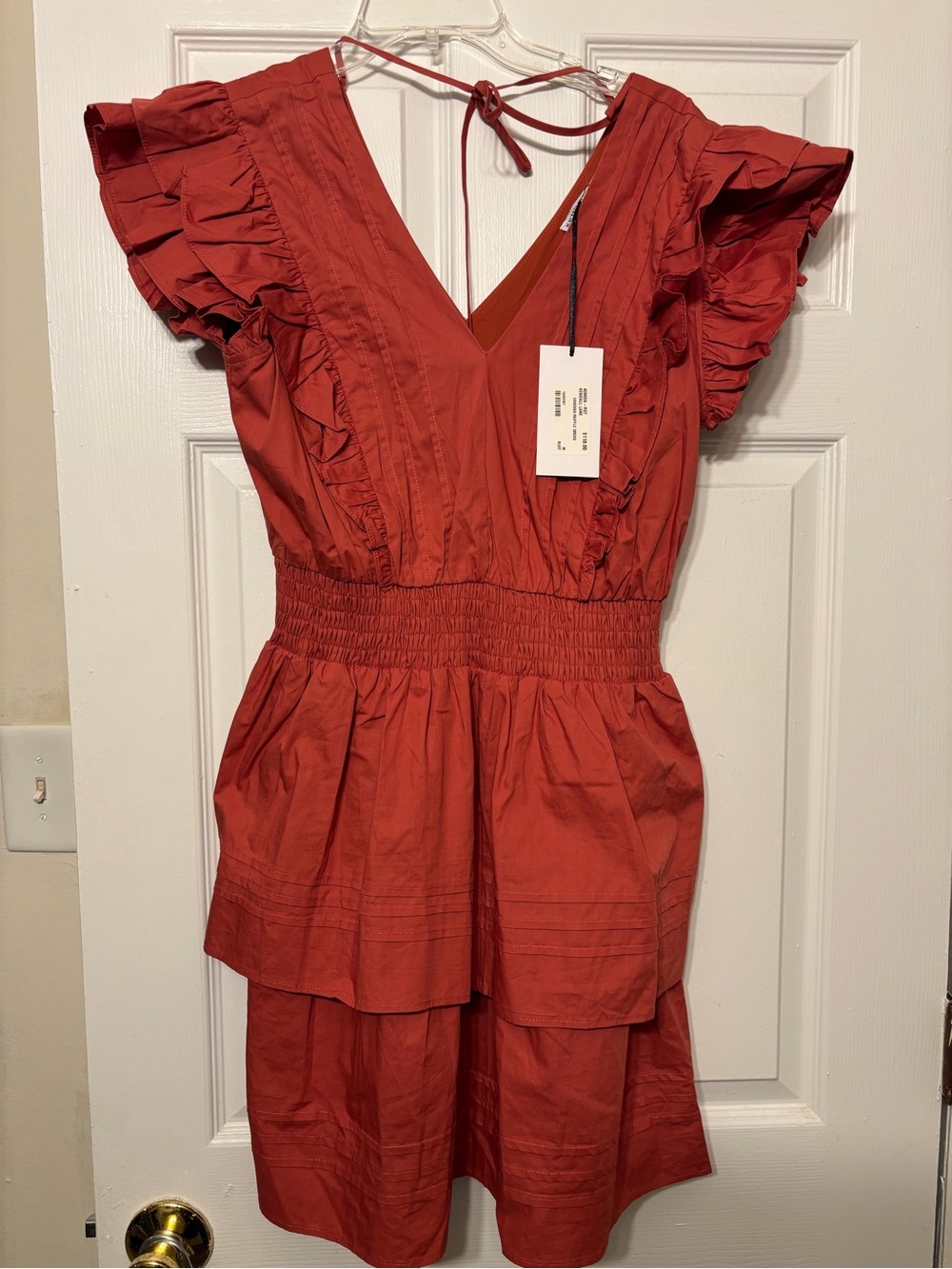 Kendall & Kylie Rust Red Ruffle Sleeve V-Neck Dress